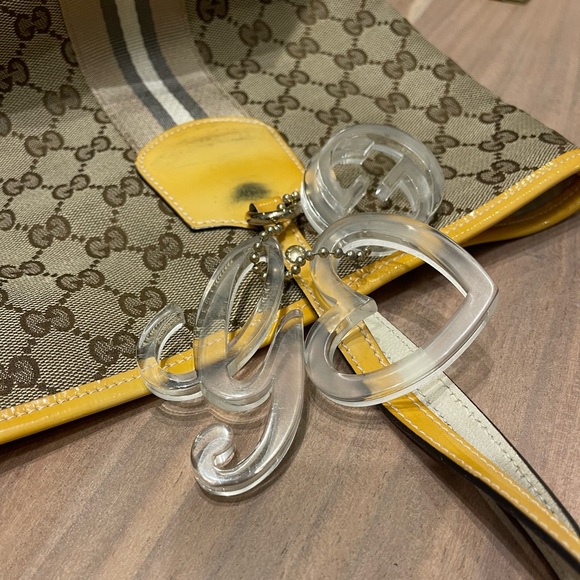 GUCCI GG Canvas Sherry Line Tote Bag Canvas Beige Yellow Khaki 211971 - Picture 15 of 16